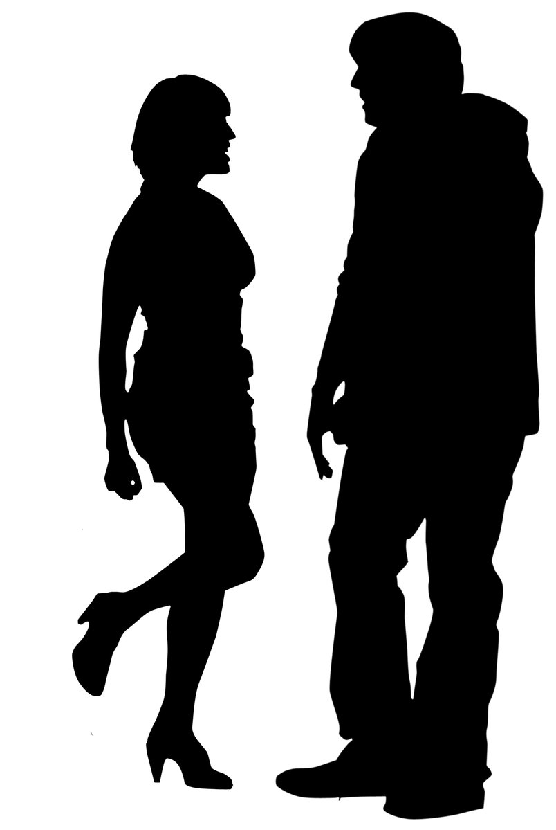 the silhouette of two people standing next to each other