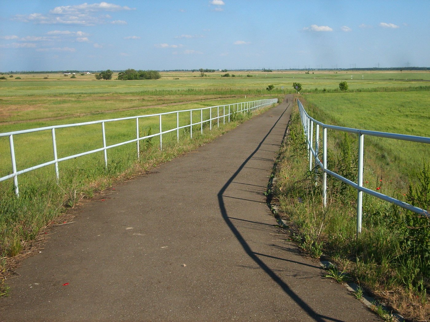 the fence line is along the path for people to walk on