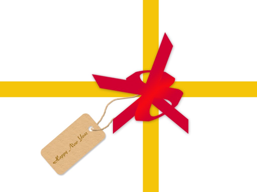 the gift is wrapped in yellow ribbon and has a red bow