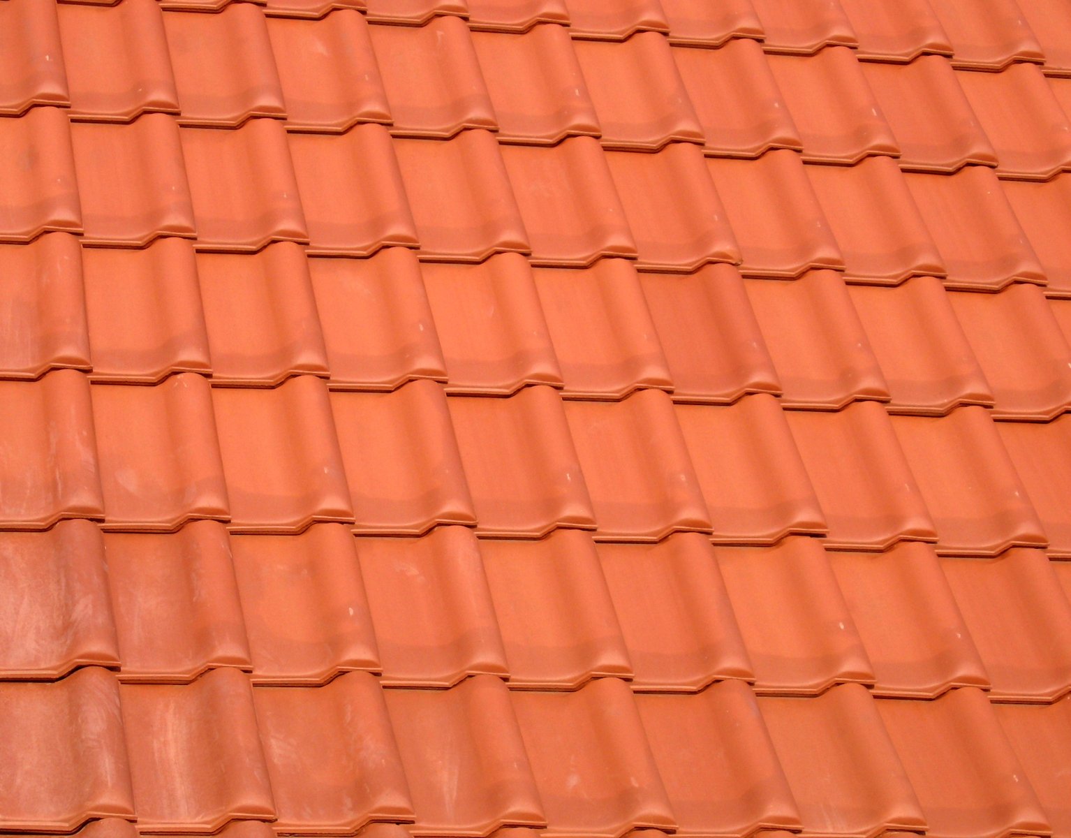 an orange tiled roof with some birds in it