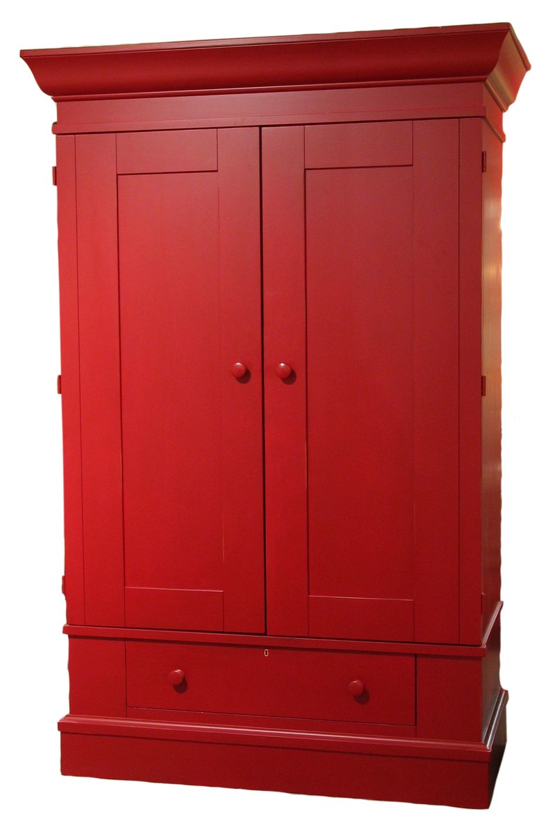the armoire with four drawers is red