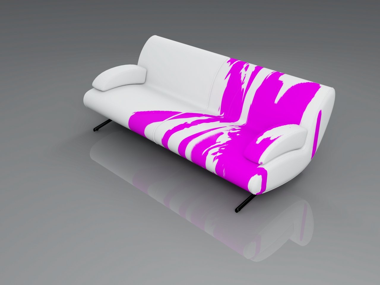 a white and pink couch with a black base