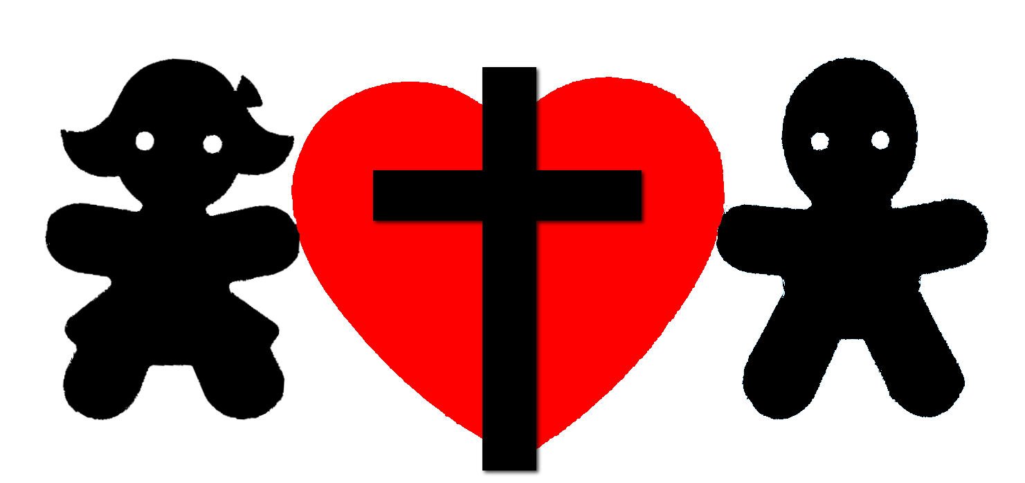 the cross is over a red heart