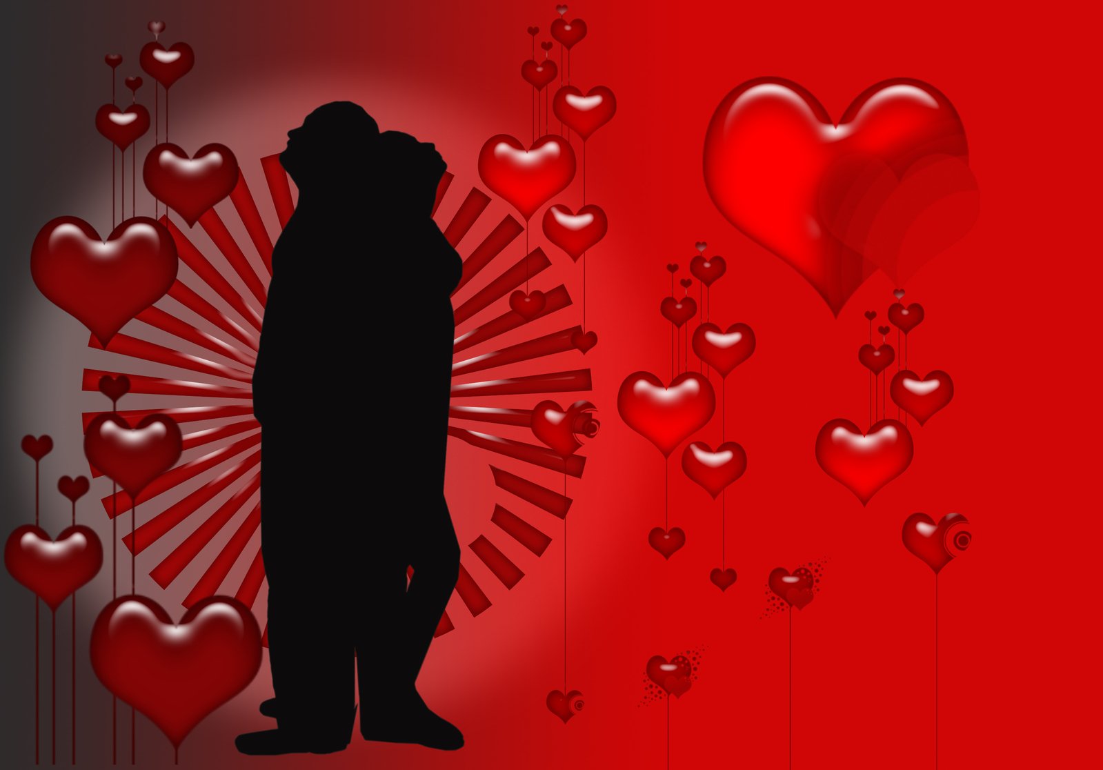 the image has heart shaped shapes surrounding the silhouette of the person