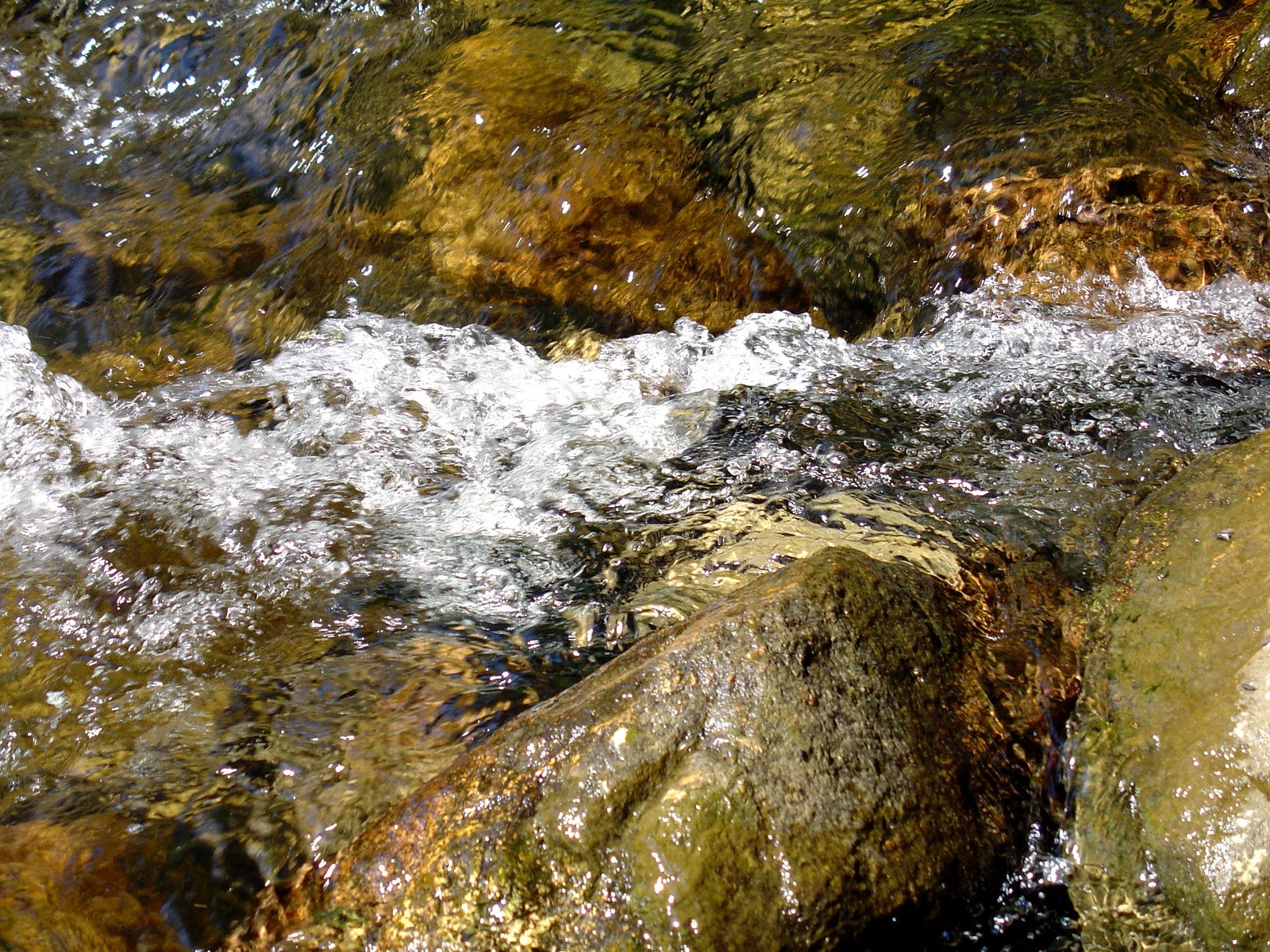 water pouring over a rock into a creek