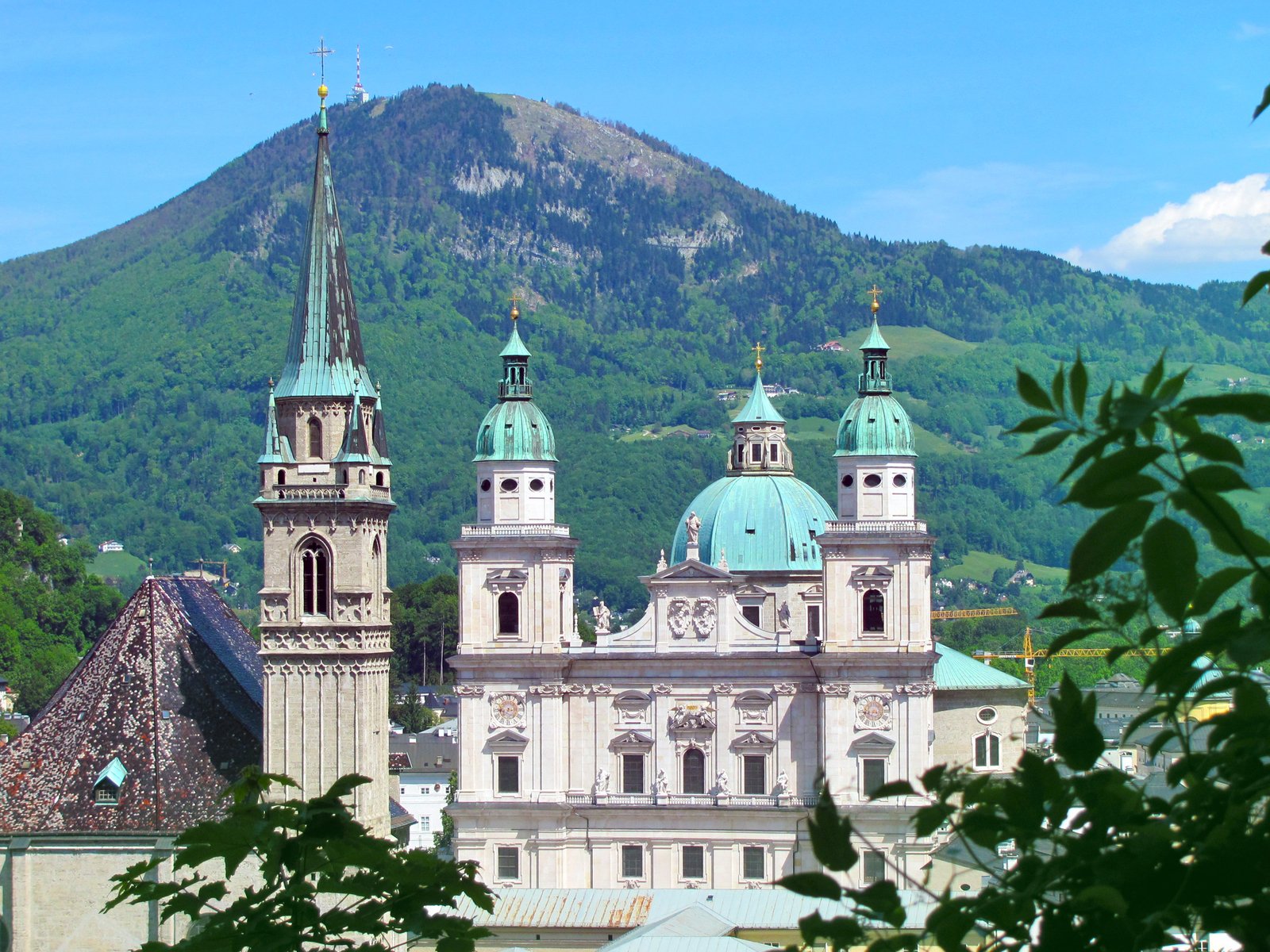 view of large buildings with steeples in the background