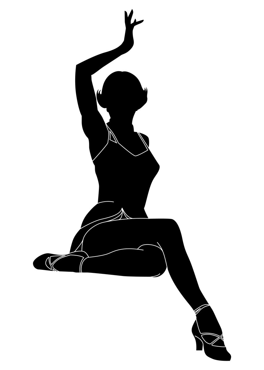 a woman is stretching in silhouette on a white background