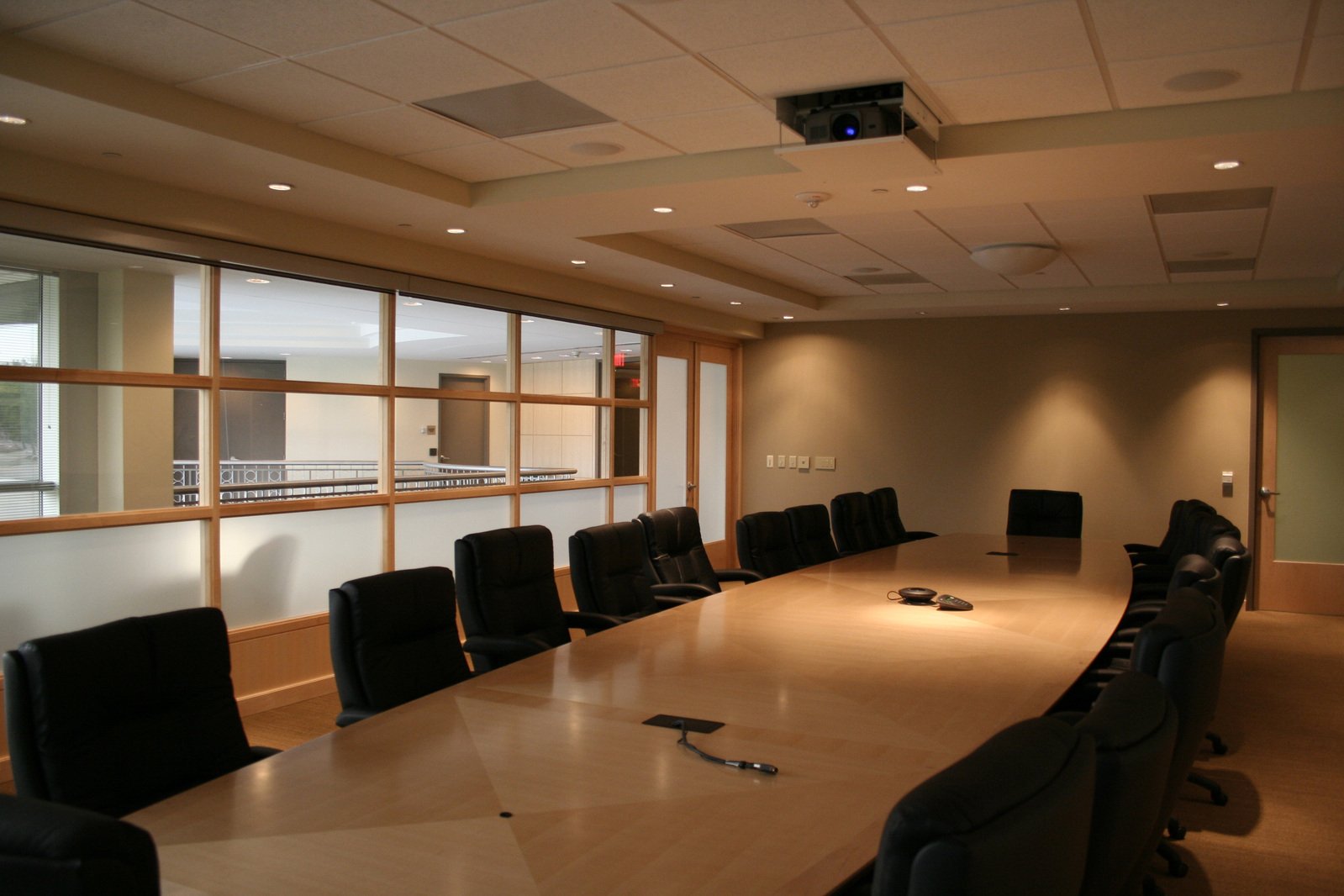 a table that is set up in a boardroom