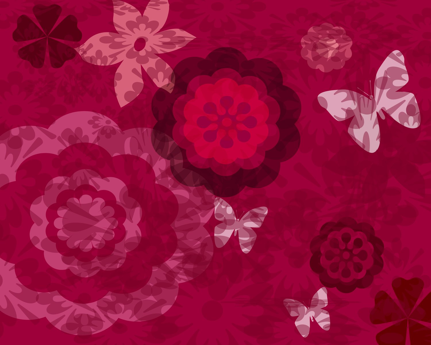flowers and erflies on a red background