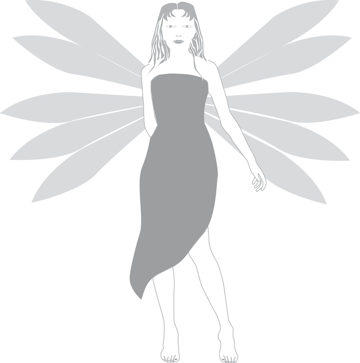 a woman with large wings and dark dress