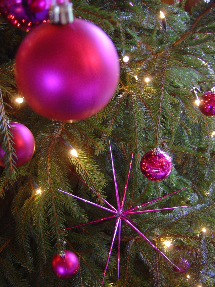 a decorated christmas tree with ornaments hanging from it