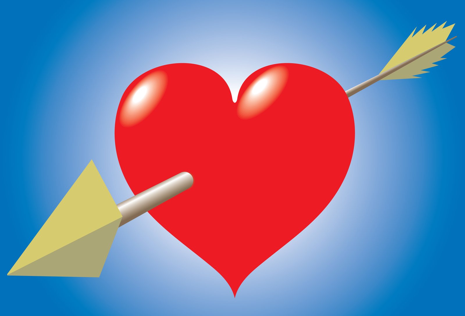 a heart pierced with a arrow, on a blue background