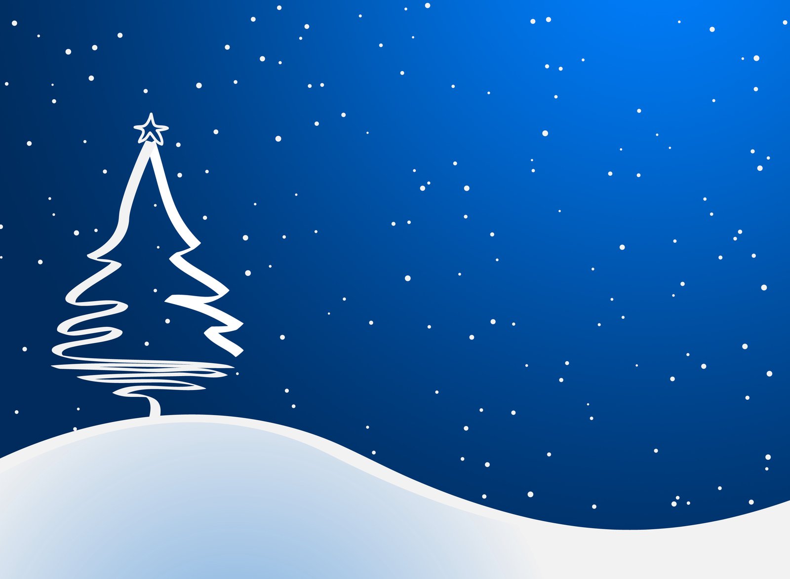 a blue snowy background with a christmas tree