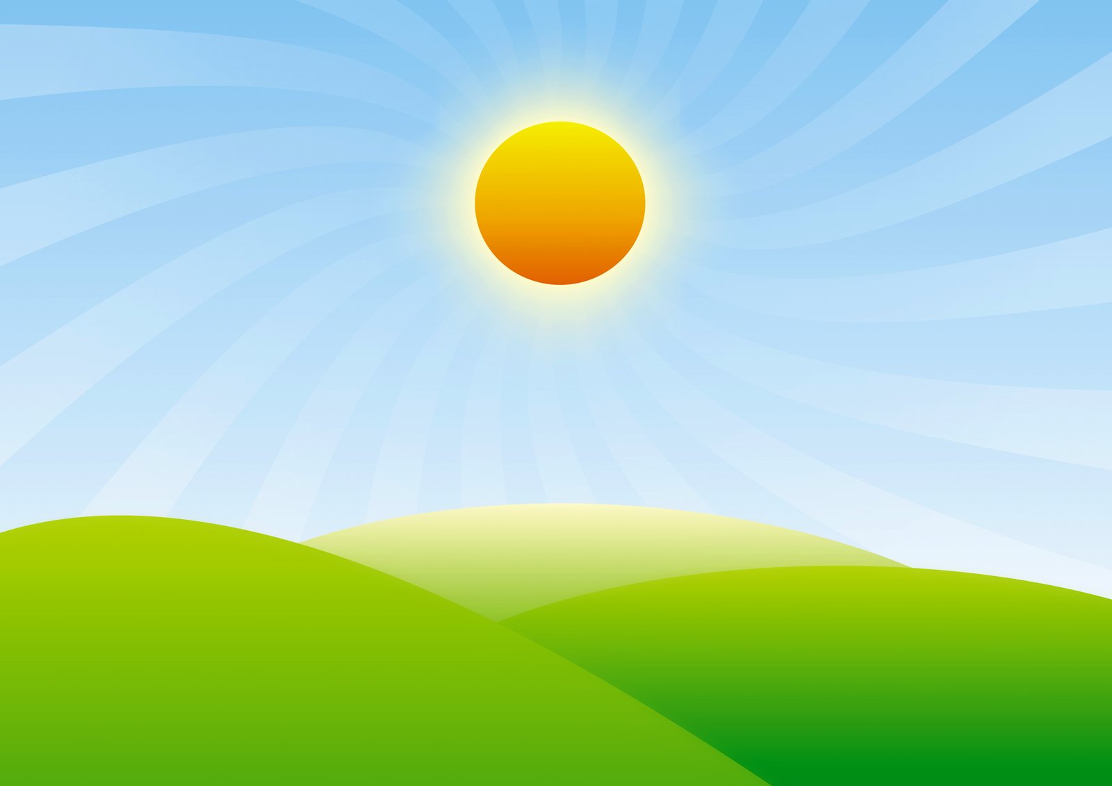 the sun above the grass and a hill