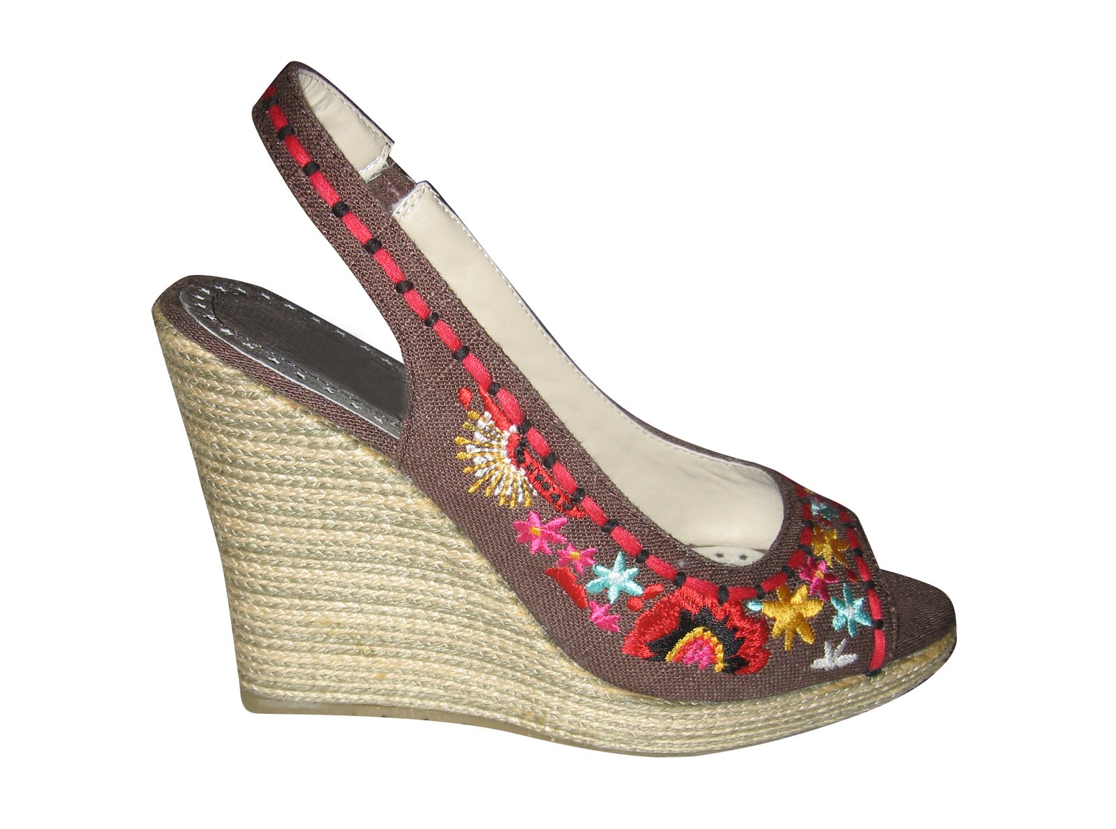 an image of an espadia wedged sandal with multicolored flowers