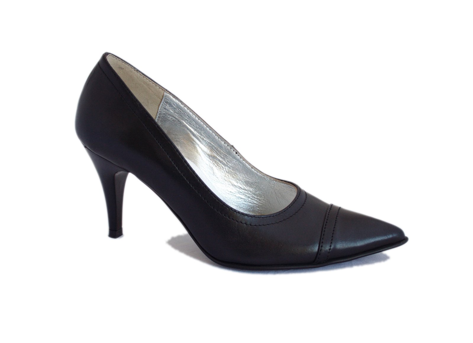 a women's black high heel shoe with two side zippers