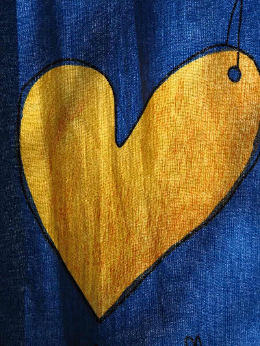 an image of a heart that is on the blue fabric