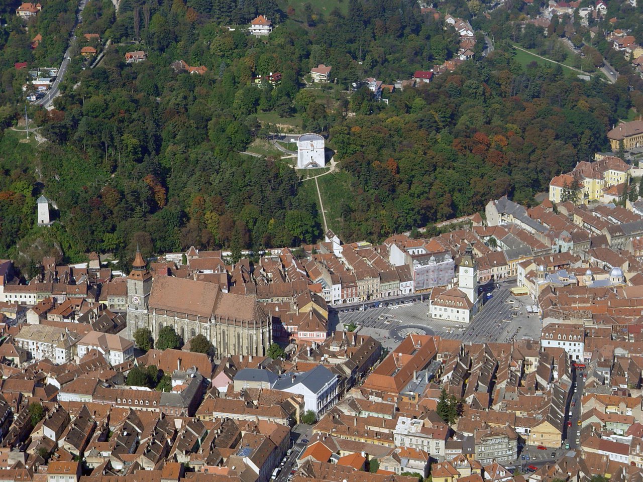 an aerial view of the city from a height angle