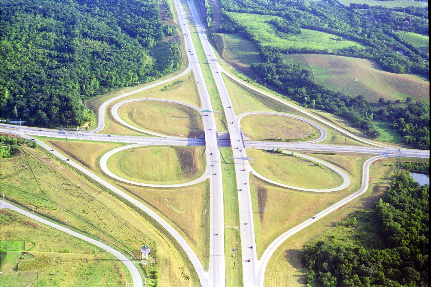 an overhead view of multiple roads intersecting