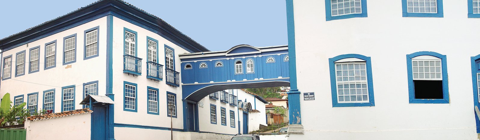 blue and white building with a white tower