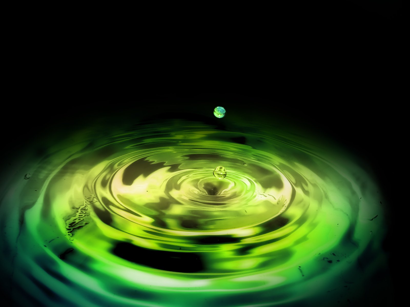 an abstract green circular painting in water