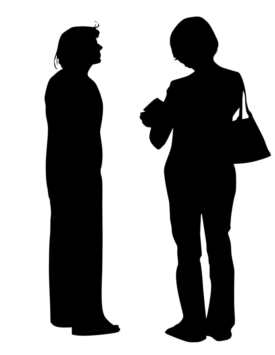 a woman talking to another woman in silhouette