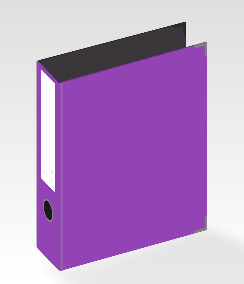 a purple binder with an open end and a hole in the middle