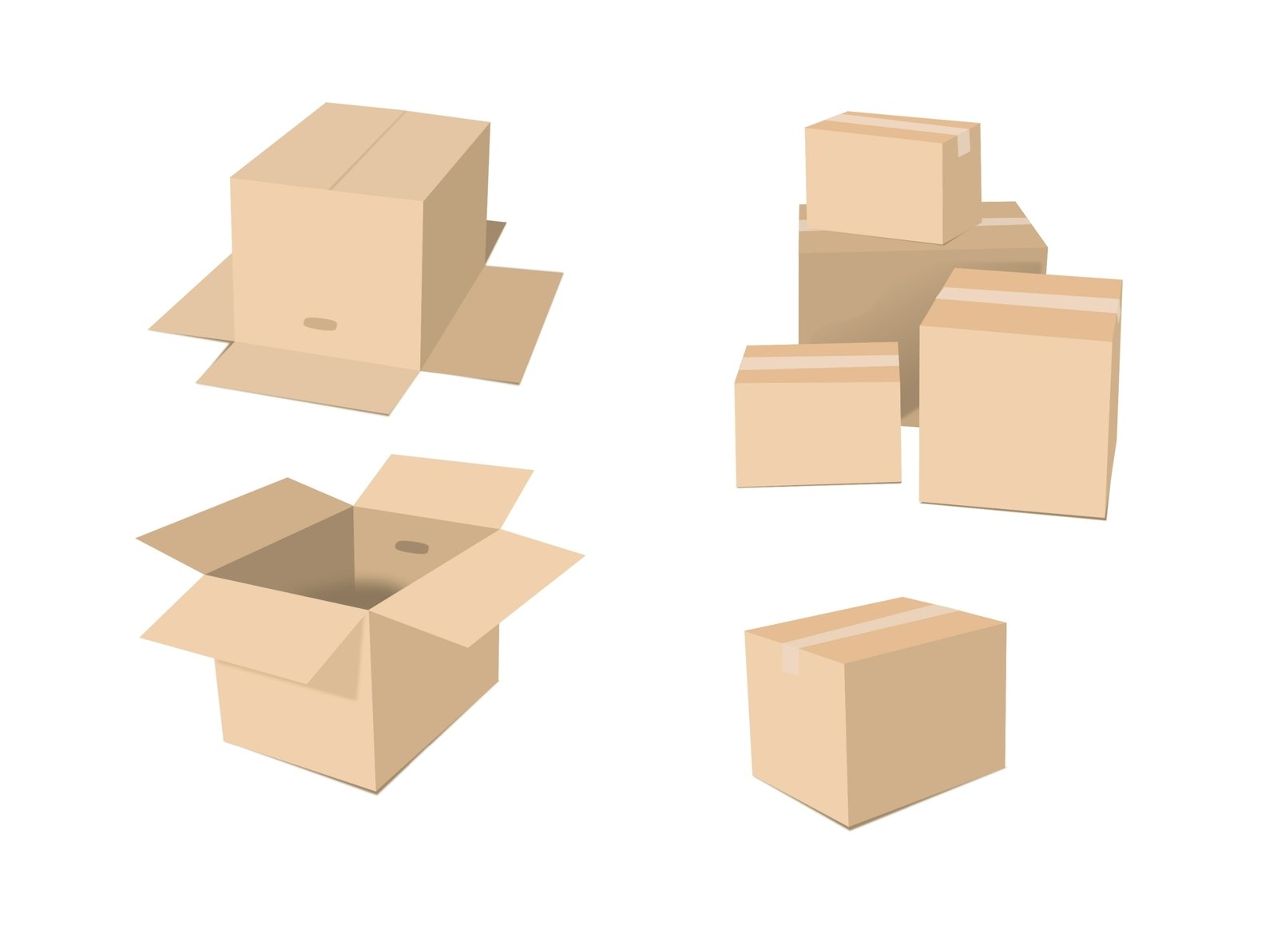 cardboard boxes set of four sizes without lids and different sides