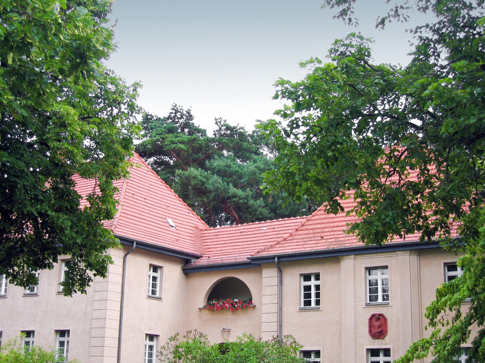 an architectural building nestled beneath a tree in the forest