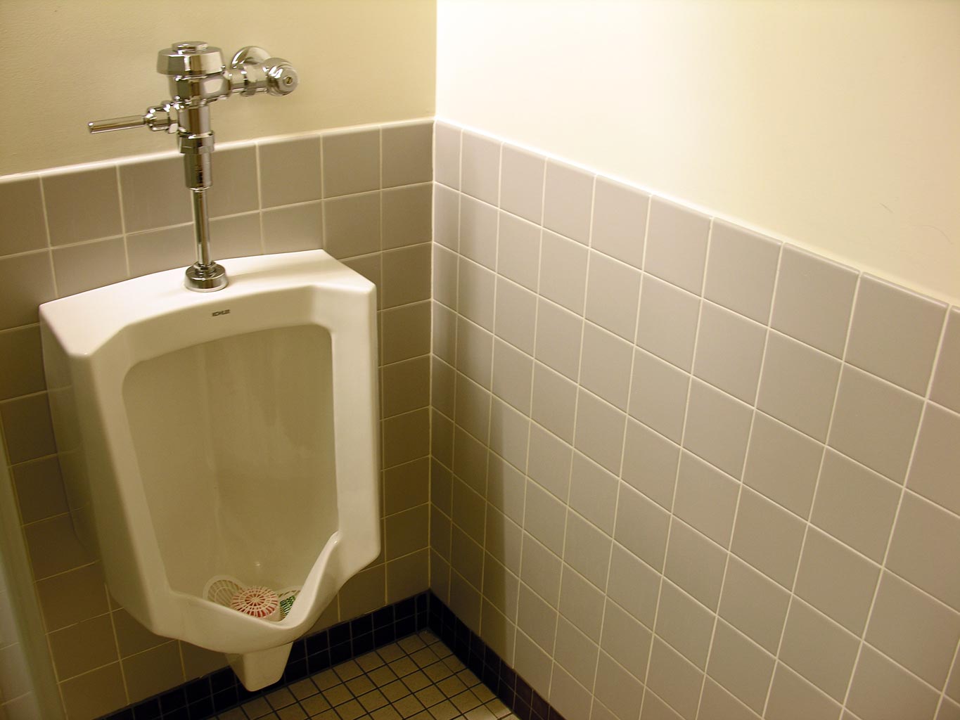 a urinal in a public restroom with no wall