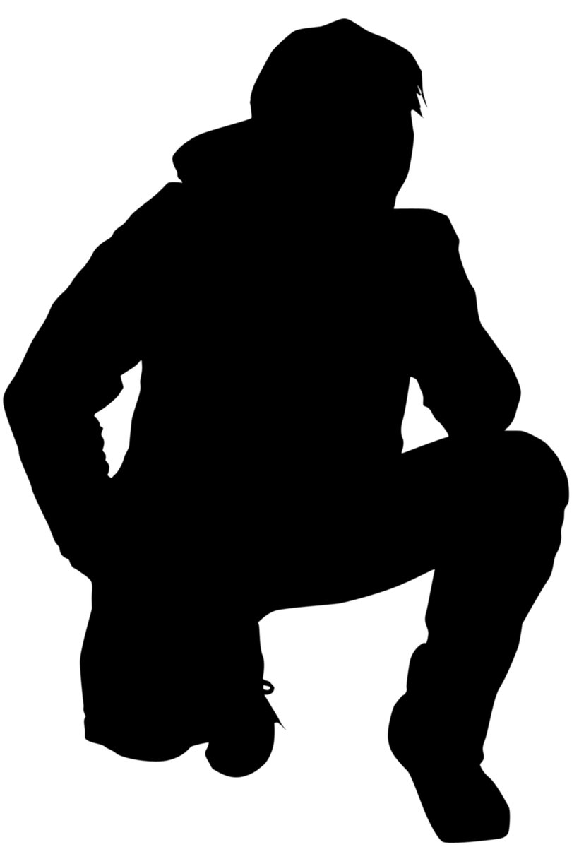 a black silhouette of a man sitting down with his hands on his knees
