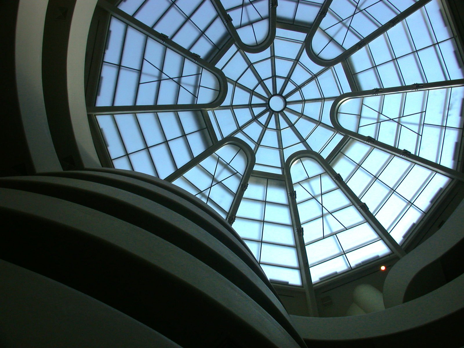 there is a view of an atrium looking into the window