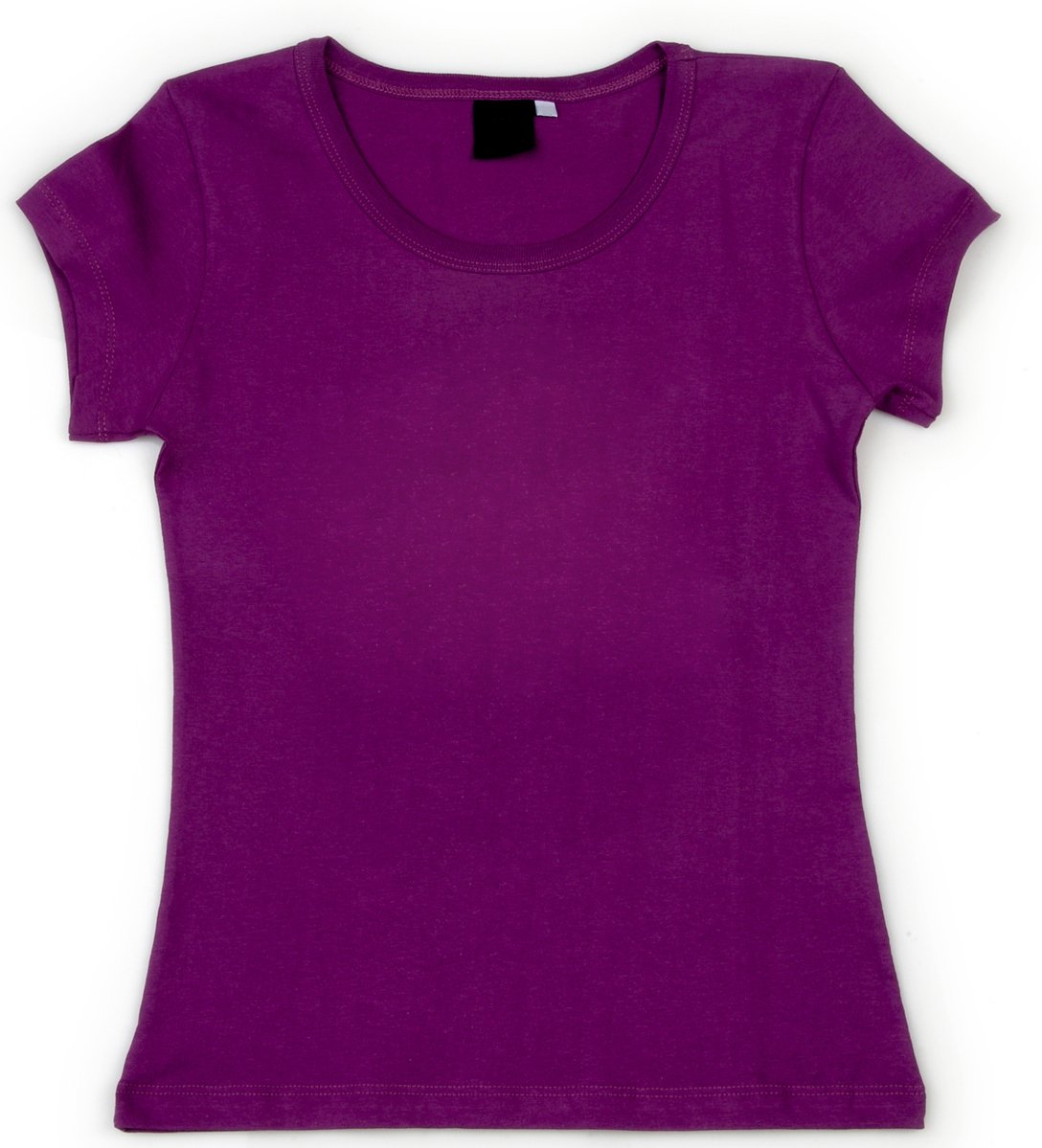 an unisex purple t - shirt sitting upright on a white background