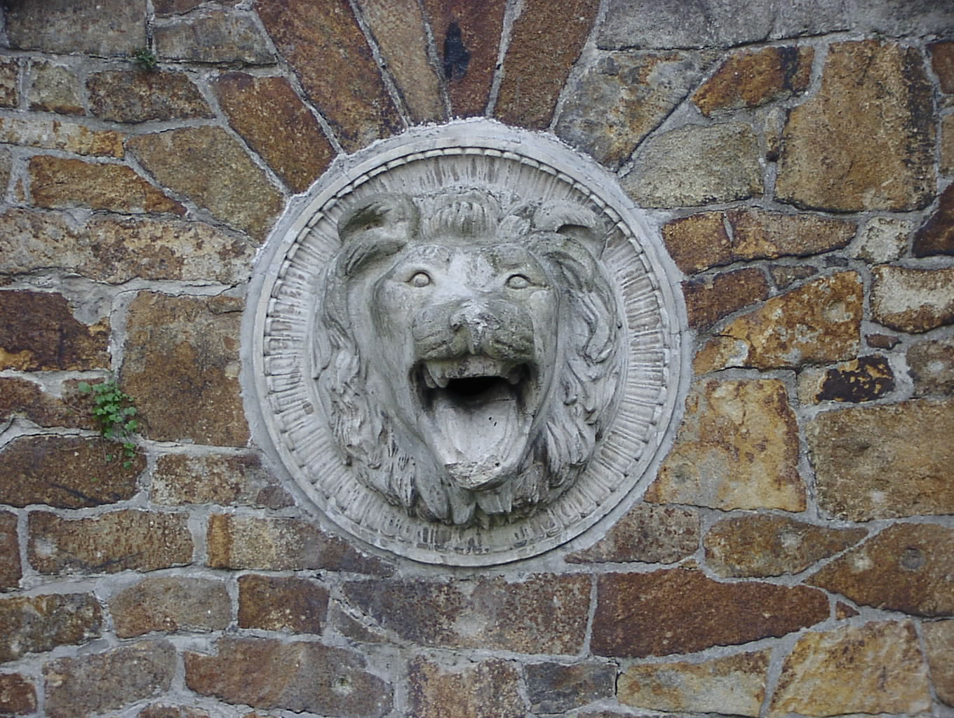 a statue of a lion has its mouth open