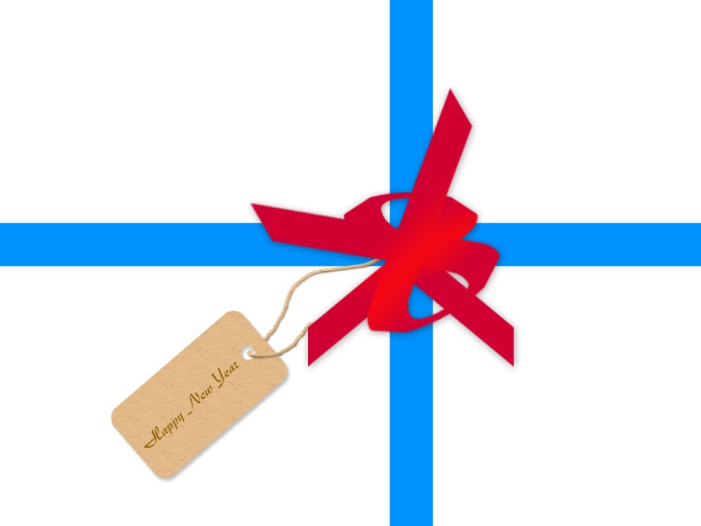 an orange tag hanging on a blue gift box
