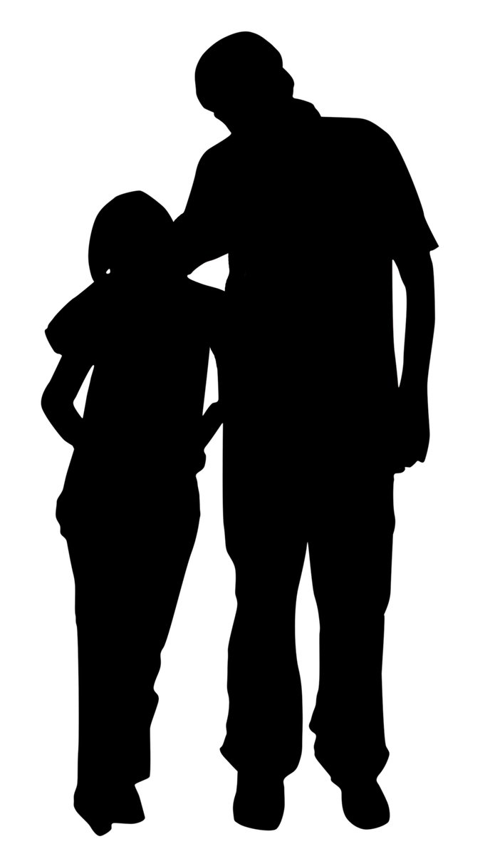 a man and woman standing in silhouette against a white background