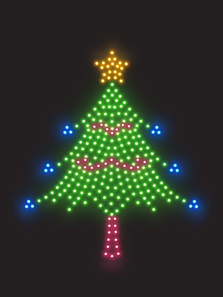 a very cute colored neon light painting of a lit up christmas tree