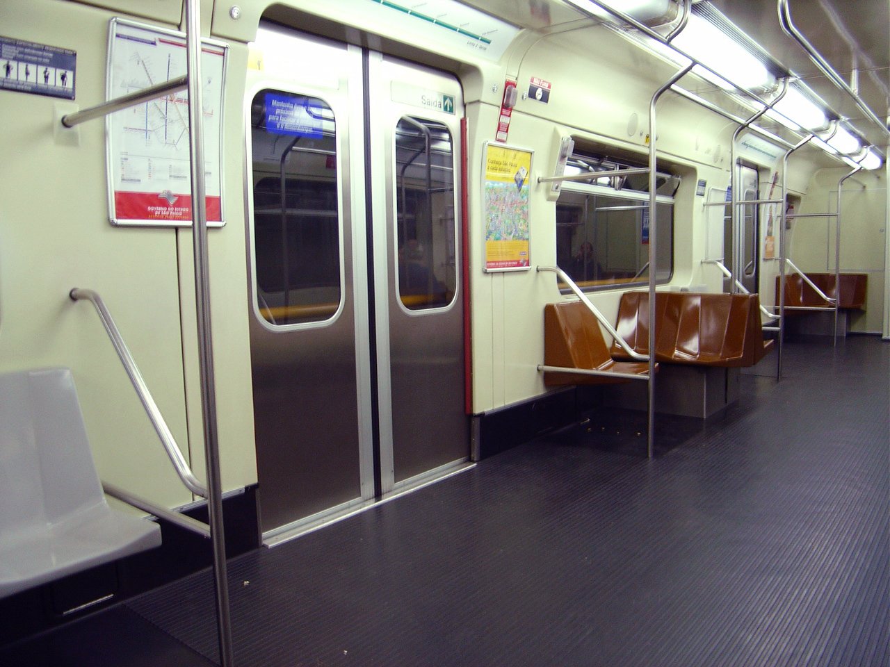 a row of closed subway doors on the inside