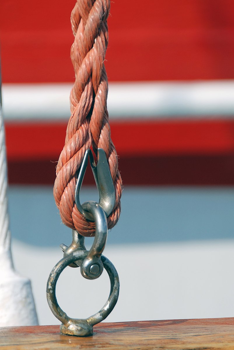 rope and ring on the deck of a boat