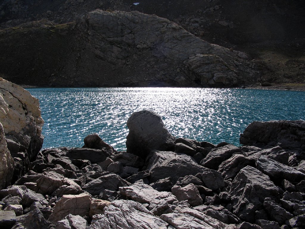 the rock that surrounds the lake looks to be made of rocks