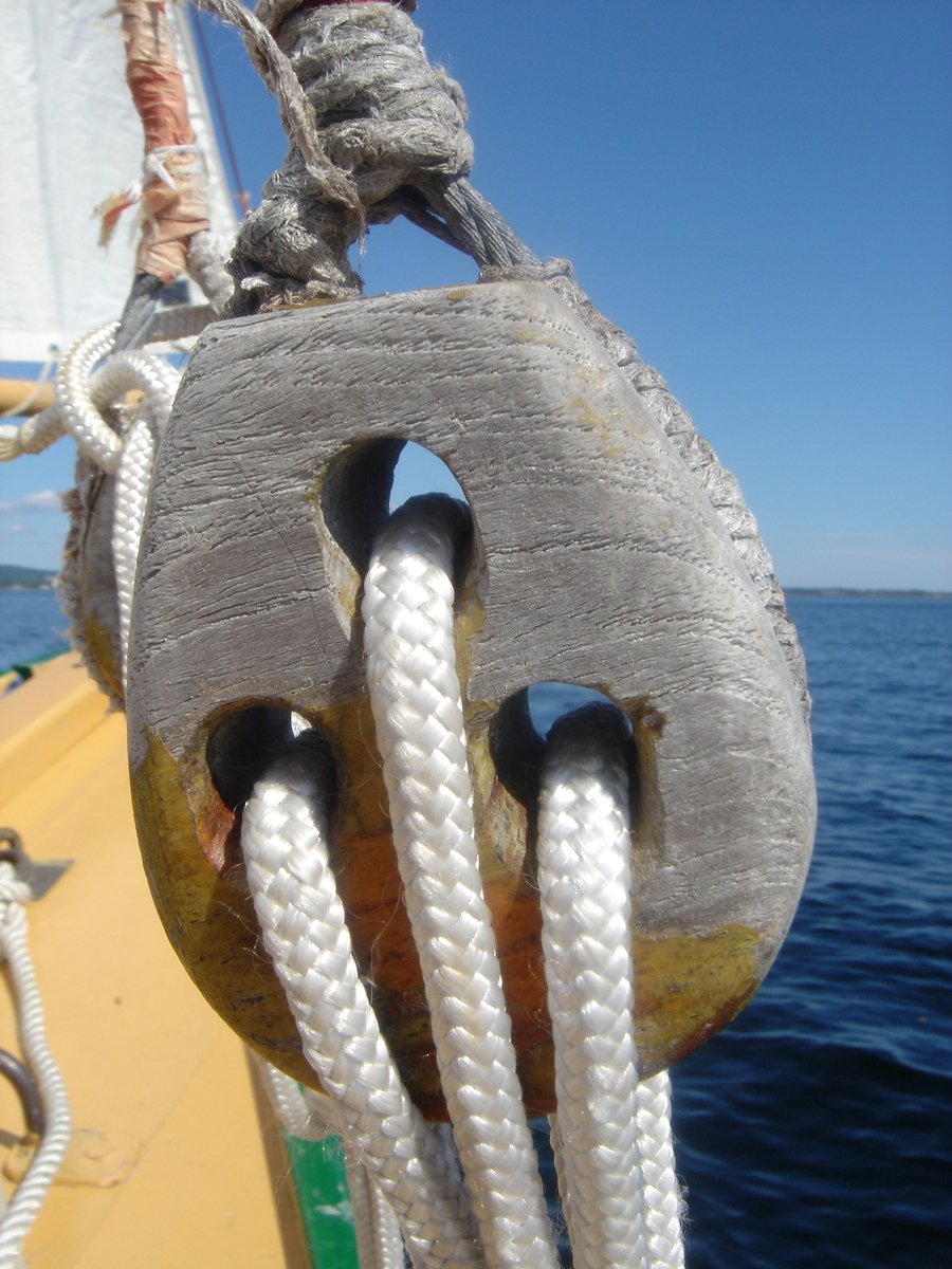 a bunch of ropes attached to a boat on the water