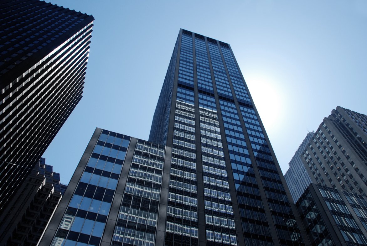 the buildings are all facing each other in the same place