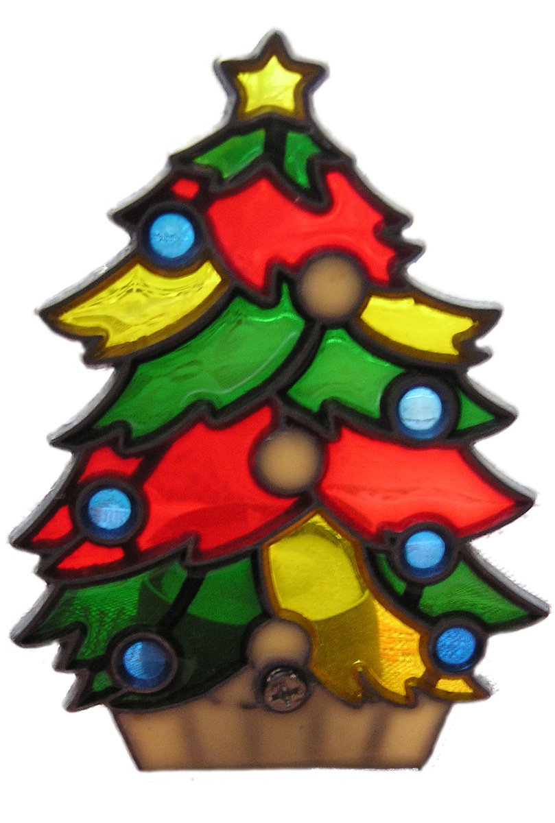 a christmas tree stained glass sun catcher made out of stained glass