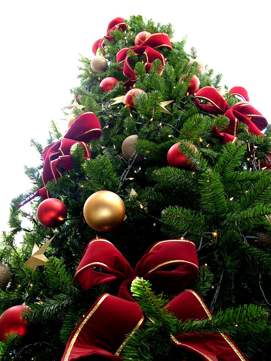 a christmas tree covered in red and gold decorations