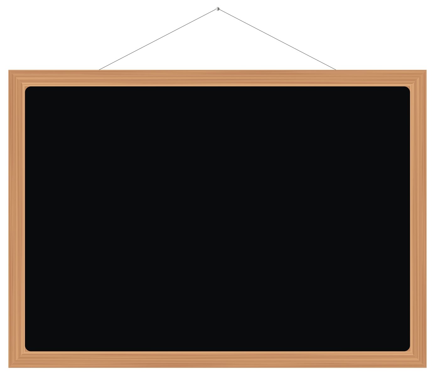 a blackboard with a string hanger hanging on it