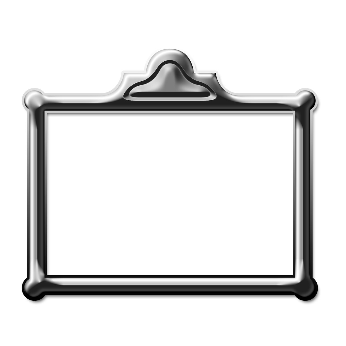 an empty white po frame with a clipping