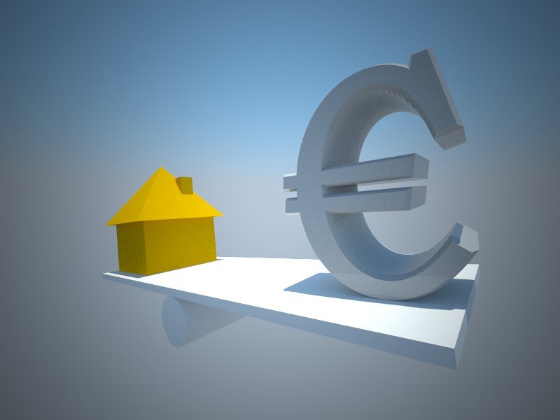 the symbol of euro and house are on display