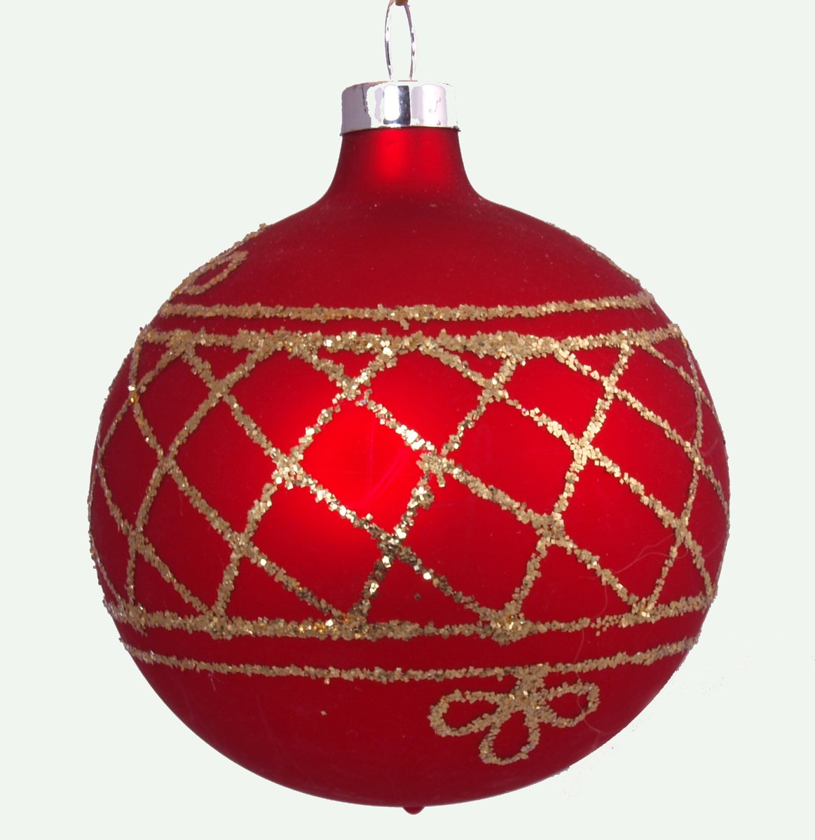 a red christmas ornament with a gold - trimming decoration