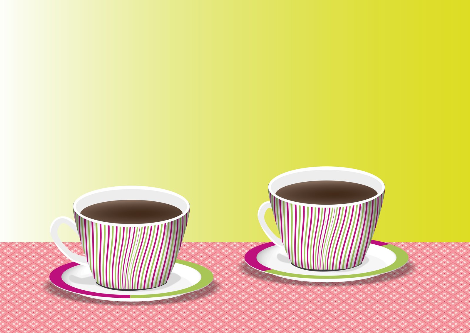 two cups of coffee sit on a table