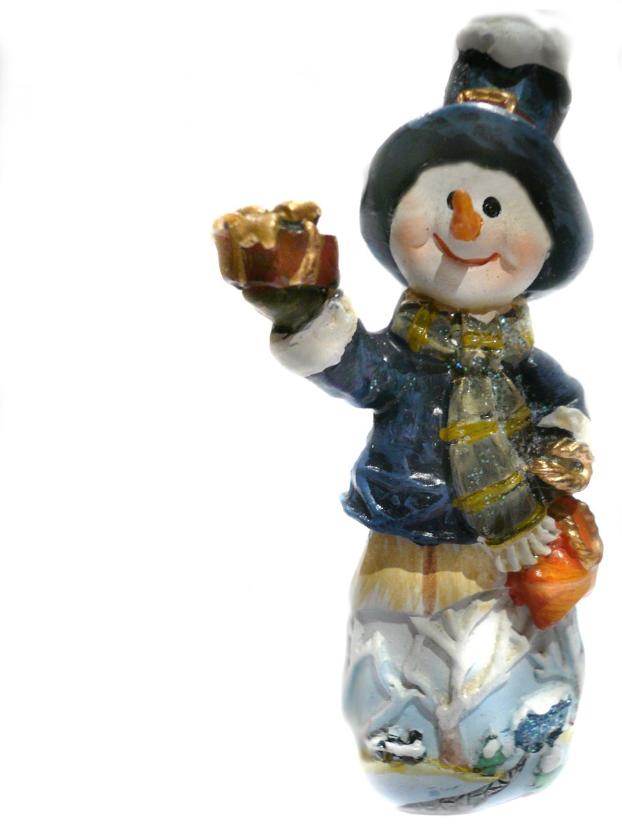 a snowman with a hat and mitt figurine